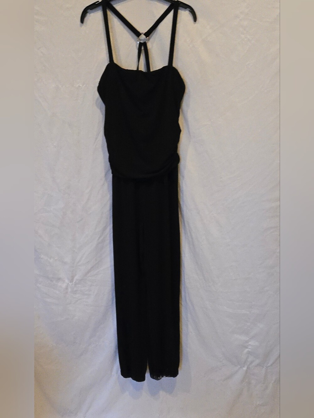 White House Black Market Black Strappy Wide-Leg Jumpsuit Ring Detail Strapless